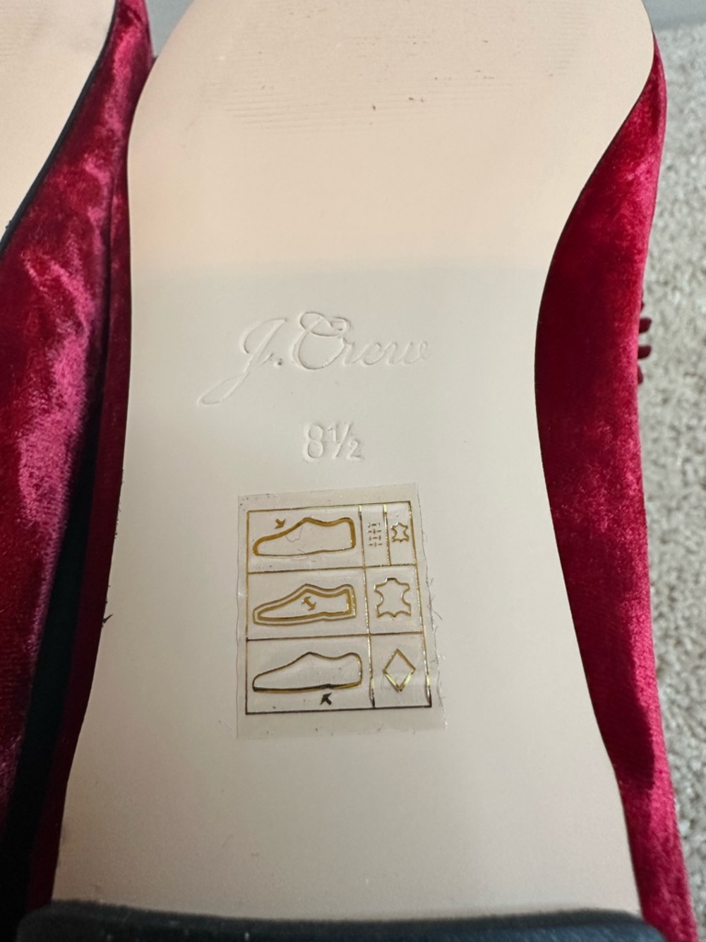 J. Crew Deep Red Velvet Tassel Loafers, size 8.5, New in Box - Picture 7 of 7
